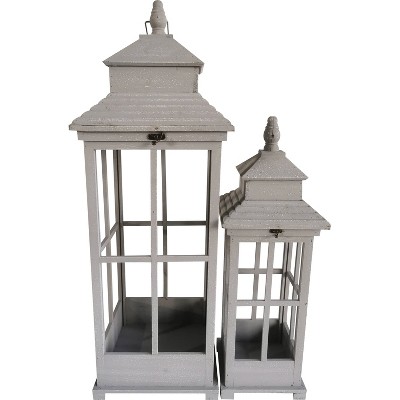 2pc 36" Wood Outdoor Lantern Set - Gray - Backyard Expressions