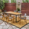 Christopher Knight Home Castano Outdoor Mesh and Acacia Wood 7-Piece Dining Set, Teak/Black - 2 of 4