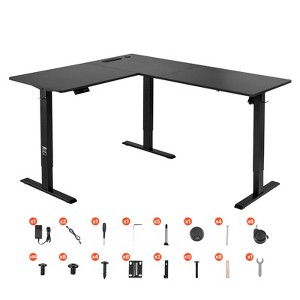 VEVOR L Shaped Desk,Electric Adjustable Height Corner Gaming Desk with Dual Hooks and Wheels, Heavy Duty Carbon Steel L-Shaped Computer Table, Black - 1 of 4