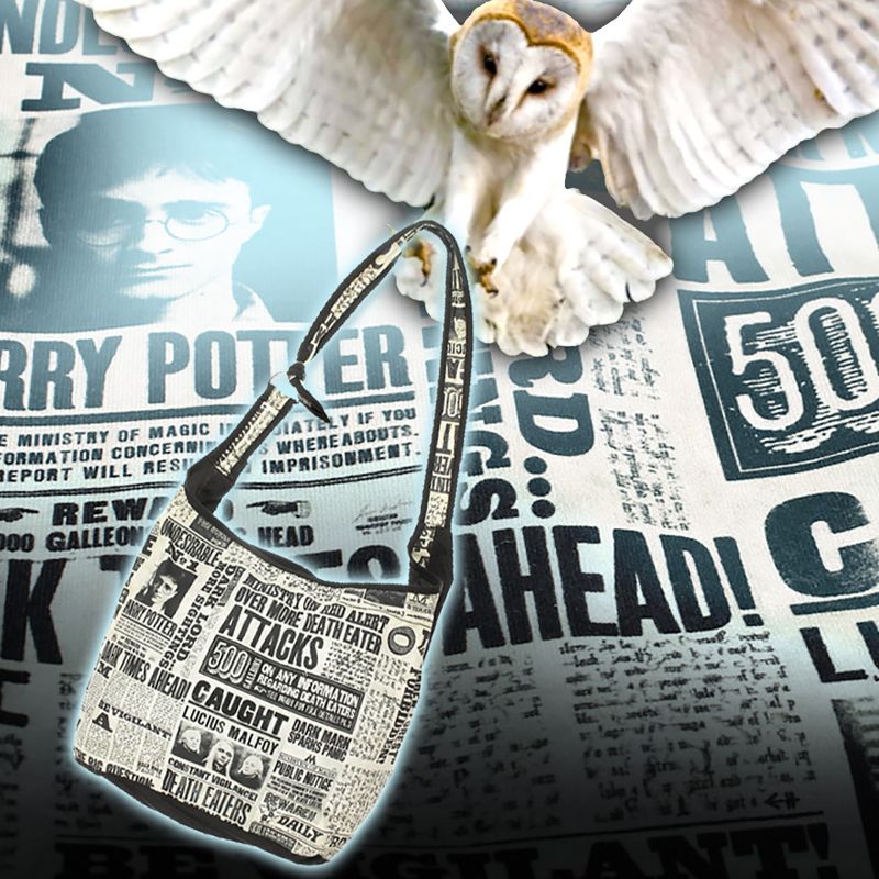 Harry Potter Bag Daily Prophet Newspaper Headlines Hobo Slouch Bag Purse Multicoloured, 4 of 5
