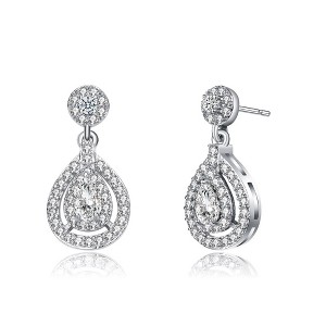 Sophisticated Rhodium-Plated Hanging Earrings with Dazzling Cubic Zirconia for a Glamorous and Refined Touch - 1 of 3