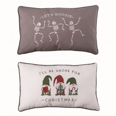 Transpac Polyester Multicolor Christmas Changing Seasons Reversible Gnome and Bones Pillow