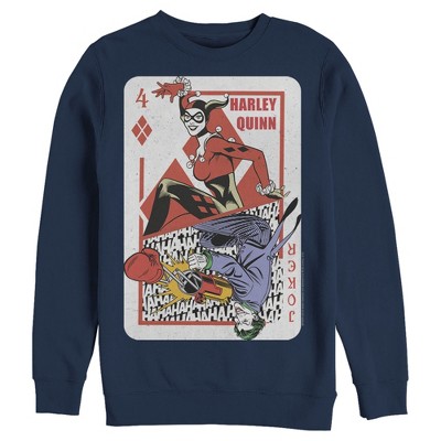 Men's Batman Harley Quinn Joker Poker Card Sweatshirt - Navy Blue ...