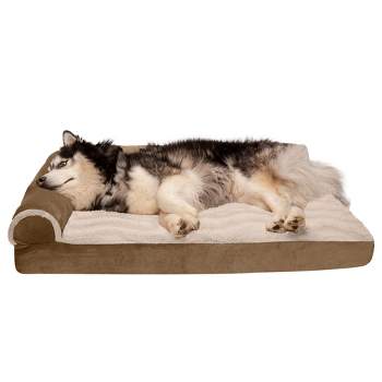 FurHaven Wave Fur & Velvet Deluxe Chaise Lounge Orthopedic Sofa-Style Dog Bed