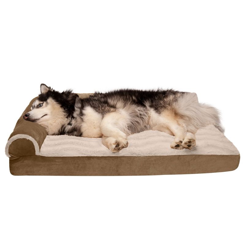 FurHaven Wave Fur & Velvet Deluxe Chaise Lounge Orthopedic Sofa-Style Dog Bed, 1 of 4
