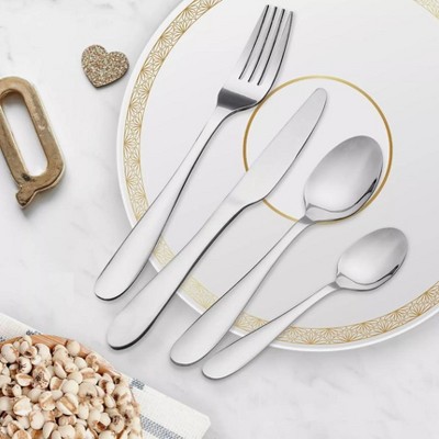 DOMETOUR 24-Piece Stainless Steel Flatware Set Service for 6 People Silver