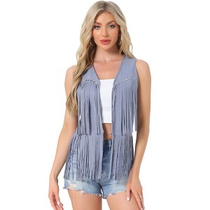 INSPIRE CHIC Women's 70s Western Open Front Faux Suede Fringe Vest - 1 of 4
