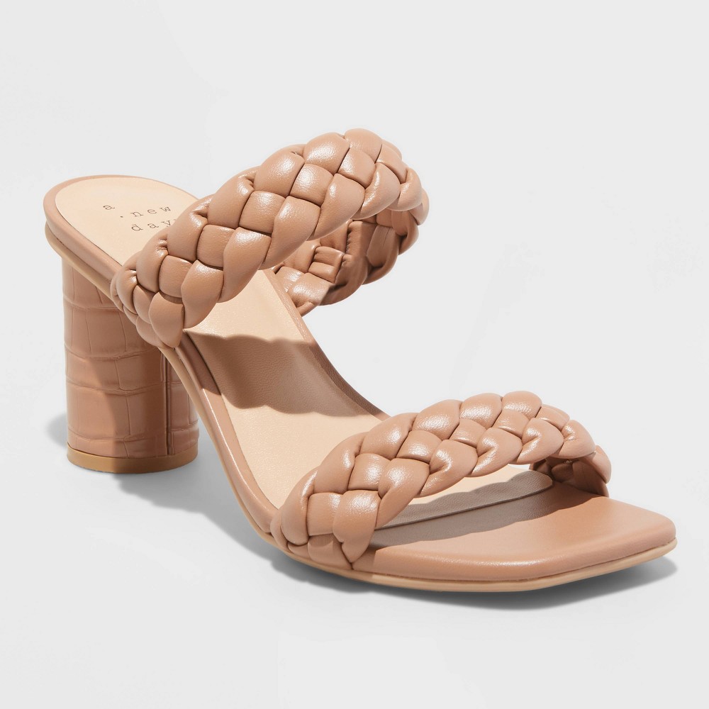 Women's Basil Wide Width Mule Heels - A New Day Brown 8.5W