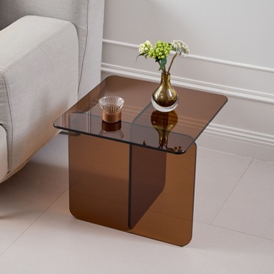 NicBex C Shaped Side Table Simple Modern End Table with Wheels, 2-Tier Storage Shelf and Glass Tabletop for Bederoom, Living Room