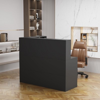 FUFU&GAGA Modern L-Shaped Solid + Manufactured Wood Reception Desk