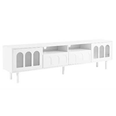 NicBex TV Stand with LED for TVs up to 80 Inches,Entertainment Center with Fluted Tempered Glass Doors,2 Drawers and 2 Cabinets
