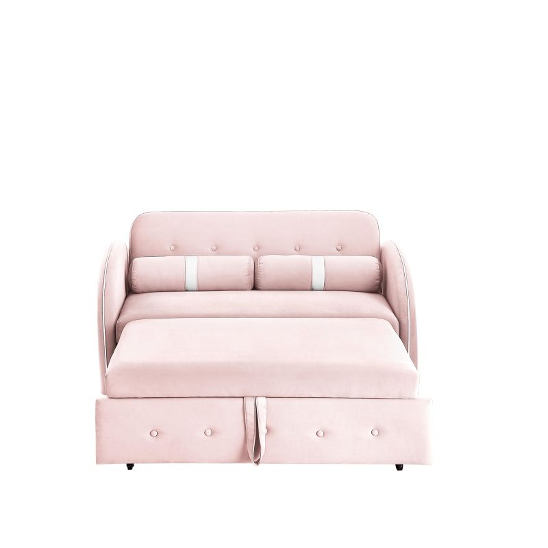 55.5" Pull Out Sleeper Sofa Bed, Upholstered Velvet Loveseat Sofa Couch with Side Pockets, Adjustable Backrest, and Lumbar Pillows-ModernLuxe, 5 of 13