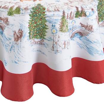 Santa’s Snowy Sleighride Tablecloth - Red/Green - Elrene Home Fashions