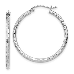 Black Bow Jewelry 2mm Diamond Cut, Polished Sterling Silver Hoops - 30mm (1 1/8 Inch) - 1 of 4