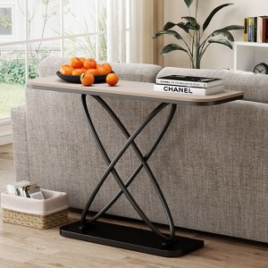 Bekrvio 47.4" Farmhouse Console Table - Rustic Entryway Table with Black Metal Frame | Narrow Sofa Table for Living Room, Hallway, Foyer - 1 of 4