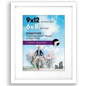 Americanflat Picture Frame in White MDF / Shatter Resistant Glass Horizontal and Vertical Formats for Wall - 9" x 12" - 1 of 4
