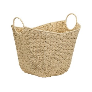 Household Essentials Tall Scoop Basket Paper Rope Cream: Decorative Storage with Handles, Rectangle Wicker for Blankets - 1 of 4