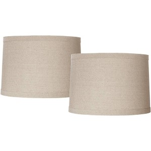 Springcrest Set of 2 Natural Linen Medium Drum Lamp Shades 15" Top x 16" Bottom x 11" High (Spider) Replacement with Harp - 1 of 4