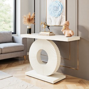 Resenkos Entryway Table, Console Sofa Table,Modern Console Table 40" Wood Sofa Table with Geometric Base,White - 1 of 4