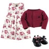 Hudson Baby Infant Girl Cotton Dress, Cardigan and Shoe 3pc Set, Rose - image 2 of 4