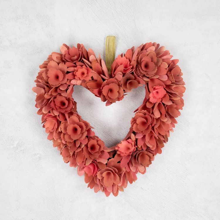 Northlight Wooden Floral Heart Valentine's Day Wreath - 14" - Salmon Pink, 3 of 5