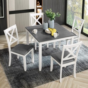 36" Farmhouse Square Counter Height Dining Table Set with 4 Upholstered Chairs, Space-Saving Wood Kitchen Table Set for Small Spaces-3irtyhousy - 1 of 4