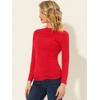 INSPIRE CHIC Women's Long Sleeve High Neck Ruched Front Fitted Blouse - 3 of 4
