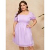 Clearlove Mini Dress for Plus Size Women Square Neck Puff Sleeve Babydoll Mesh Tulle Dress - 2 of 4