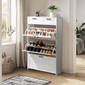 Karl Home 3 Flip Drawers and 2 Sorage Drawers White Particle Board 31.5in. W Shoe Cabinet - 1 of 4