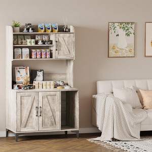 Large Cat Litter Box Enclosure Furniture - Farmhouse Style Pet House with 3 Open Shelves, Storage Cabinet - Modern Wood End Table for Bedroom - 1 of 4