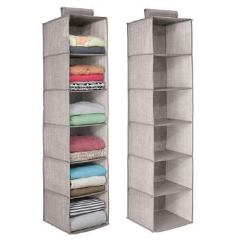 mDesign Fabric Over Closet Rod Hanging Organizer, 6 Shelves, 2 Pack - Linen