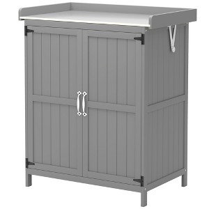 Aghana Digitals Gray Wooden Garden Storage Shed with Stainless Steel Workbench, Hinged Roof, Double - 1 of 4