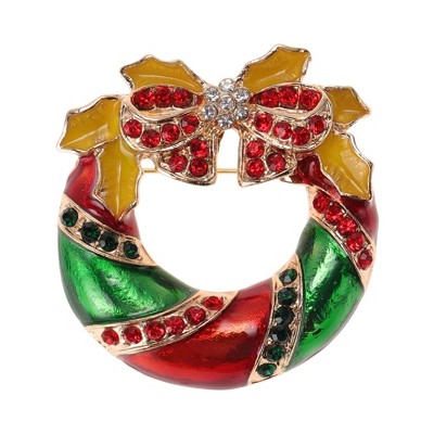 Unique Bargains Christmas Brooches YNCP3457 Christmas Wreath Alloy Dripping Wax Multicolor 1.57"x1.69" 1 Pc