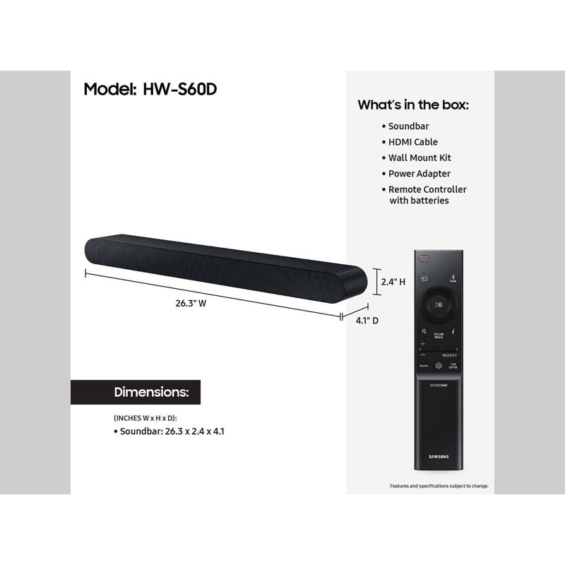 Samsung All-in-one 5.0ch. Wireless Dolby ATMOS Soundbar with Q-Symphony (HW-S60D), 5 of 11