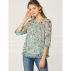 INSPIRE CHIC Women's Round Neck Ruffle 3/4 Sleeve Floral Print Chiffon Blouse - 3 of 4