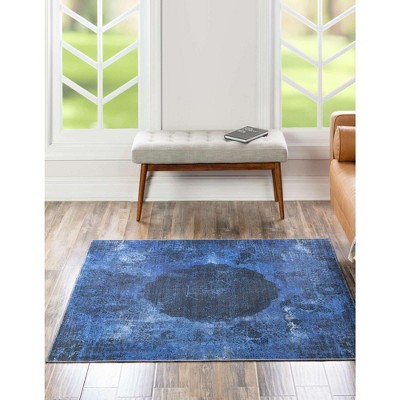 Modern Elegance 5' Square Overdyed Blue Chenille Area Rug