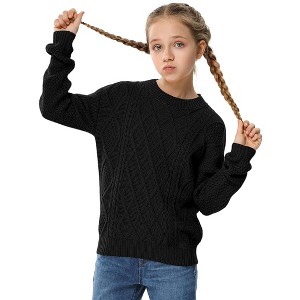 Girls' Cable Knit Sweater, Crew Neck Long - Sleeve Pullover for Kids, Casual Winter Fall Knitted Top - 1 of 4