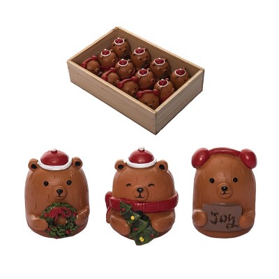 Transpac Resin 7.48 in. Brown Christmas Winter Lodge Bear Figurine In Crate Set of 12