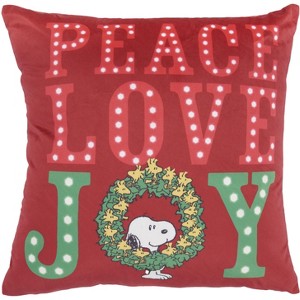 Peanuts Pillows Lt Up Peace Love Joy 18"X18" Red Indoor Throw Pillow - 1 of 4