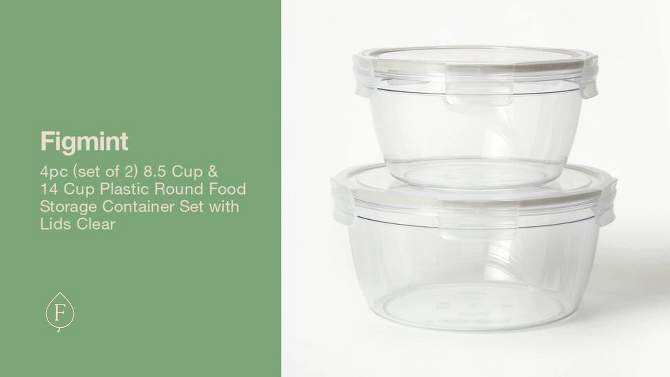4pc (set of 2) 8.5 Cup and 14 Cup Plastic Round Food Storage Container Set with Lids Clear - Figmint&#8482;, 2 of 6, play video