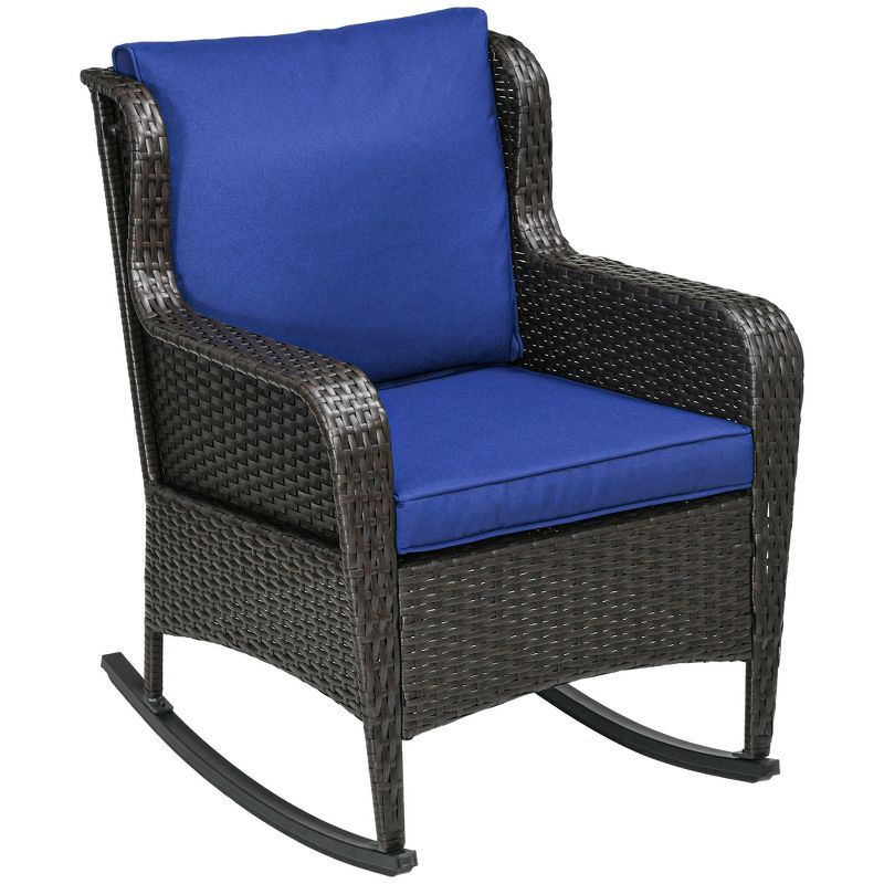 Outsunny Patio Wicker Rocking Chair, Outdoor PE Rattan Swing Chair w/ Soft Cushions for Garden, Patio, Lawn, 1 of 7