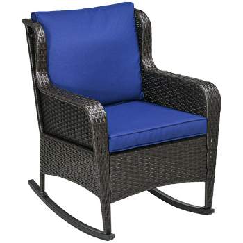 Outsunny Patio Wicker Rocking Chair, Outdoor PE Rattan Swing Chair w/ Soft Cushions for Garden, Patio, Lawn