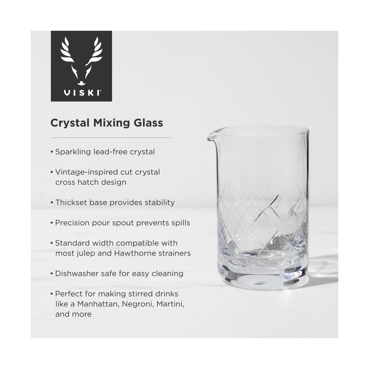 Viski Cocktail Mixing Glass, Crystal Pitcher,Clear - thumbnail 2