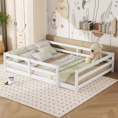ALEXOUN Floor Bed with Safety Guardrails for Kids,Wood Montessori Kids Floor Bed,No Box Spring Needed,for Kids,Girls,Boys