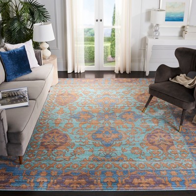 Hand-Knotted Blue and Gold Synthetic 8' x 10' Area Rug