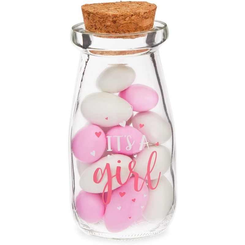 Sparkle and Bash 12-Pack 4-Inch Empty Milk Jars Glass Bottles with Lids, It's a Girl Baby Shower Party Favors, 5 of 7