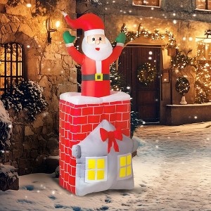 Angel Sar 7FT Christmas Inflatable Santa in Chimney, Up and Down Motion Blow Up Decoration with LED Lights for Outdoor - 1 of 4