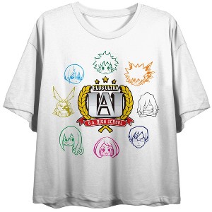 My Hero Academia Anime Character Faces & UA Symbol Juniors White Crop Top- - 1 of 2