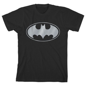 Batman Silver Bat Signal Black Graphic Tee Toddler Boy to Youth Boy - 1 of 3