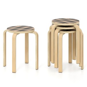 Tangkula Set of 4 18" Stacking Stool Round Dining Chair Backless Wood Home Decor - 1 of 4